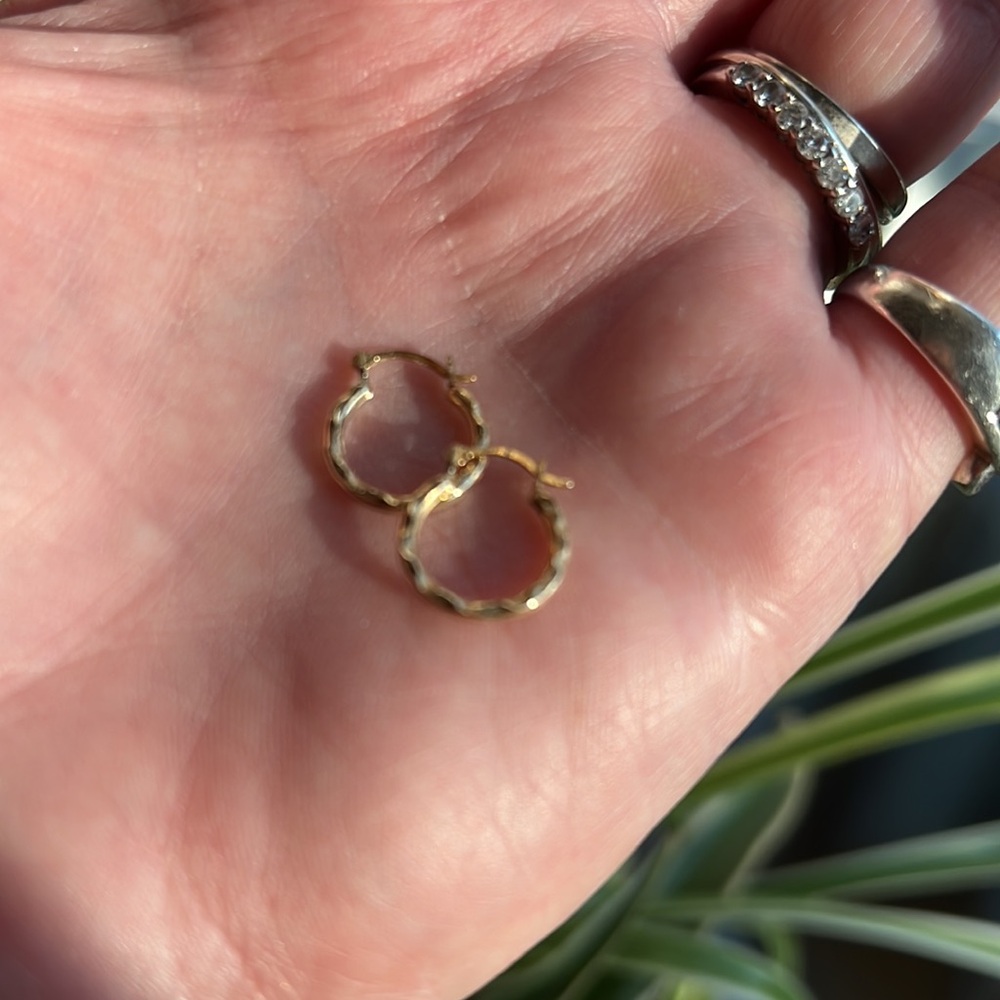 Tiny Solid Gold Hoops - image 2